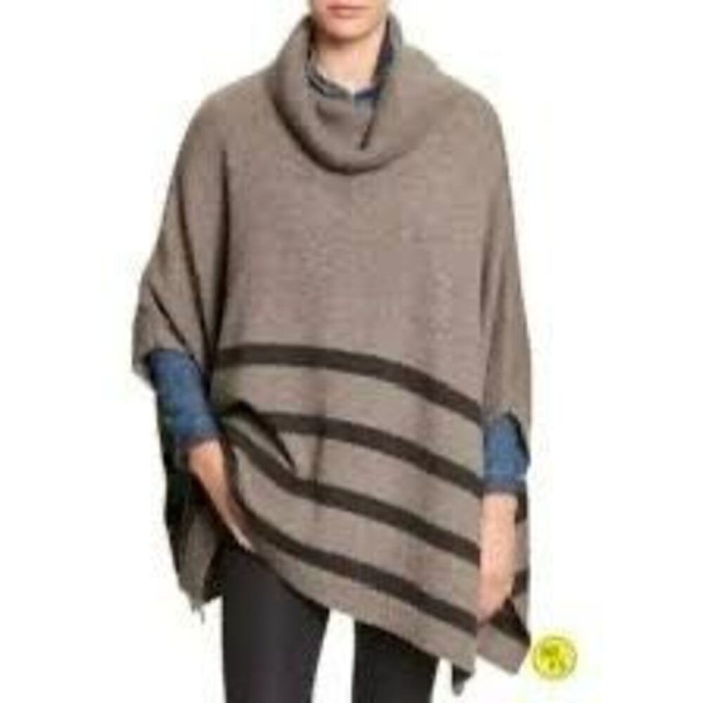 Banana Republic Women's M Cowl Neck Poncho Sweater Gray Stripe Oversized Slouchy